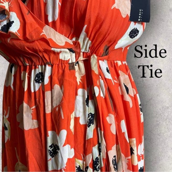 Zara Flowing Floral Print Crossover Dress XS Ruffle V-Neck Tunic Mini Orange NWT - Picture 6 of 15
